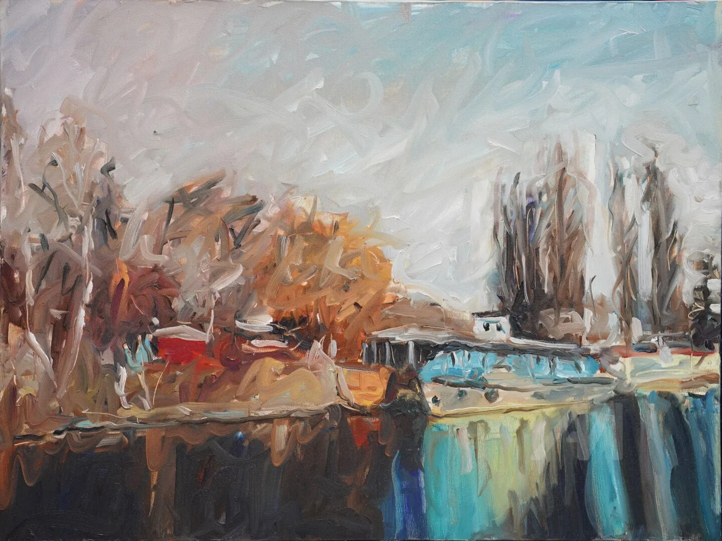 Barge On Dnieper River, oil