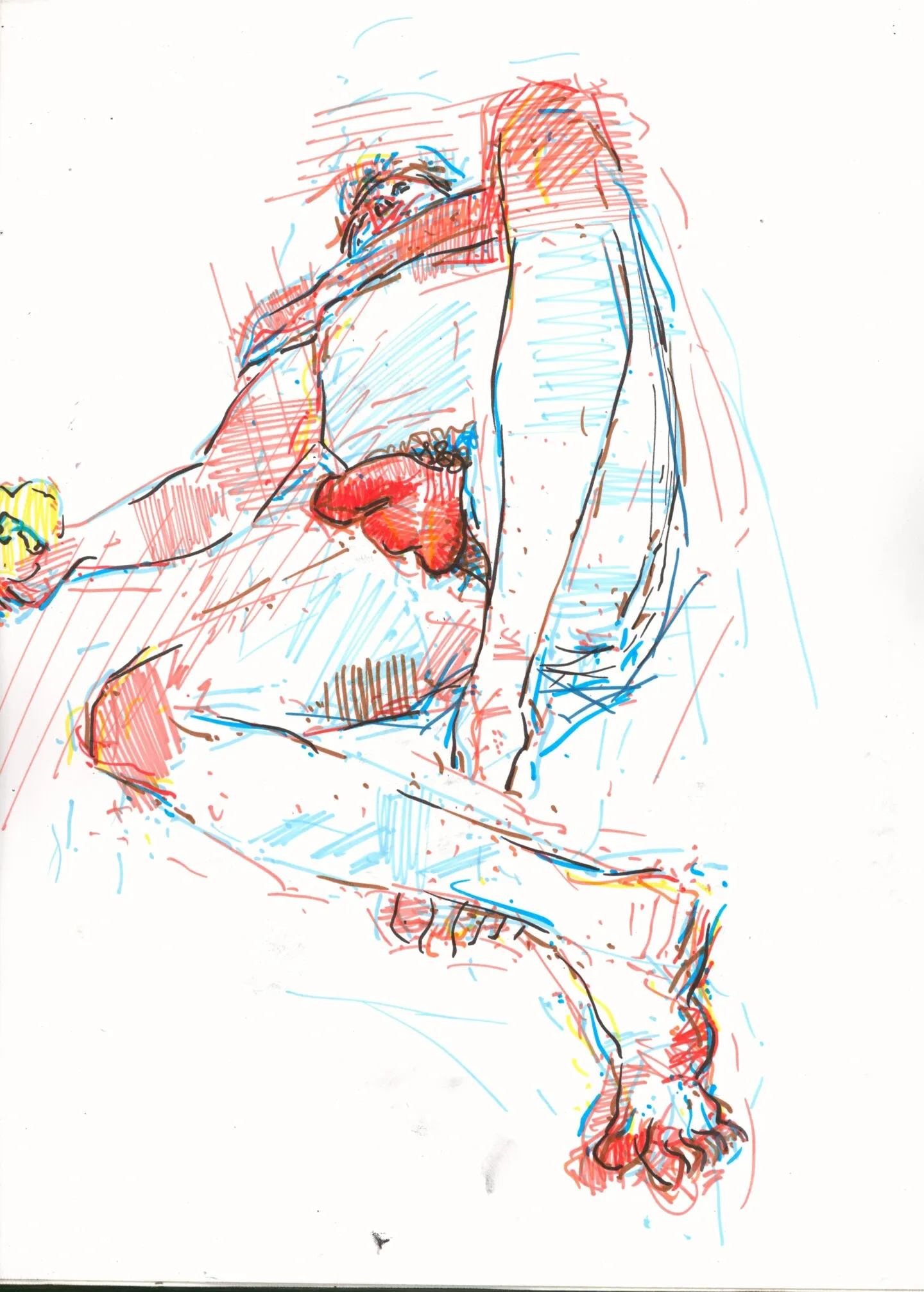 Resting Male With Yellow Pepper, marker on paper